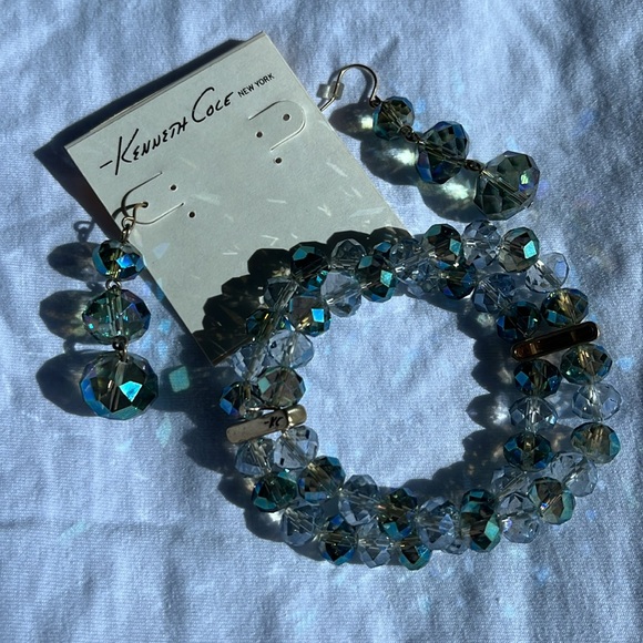 Sparkling blue-green vintage KENNETH COLE earring & stretch bracelet set - Picture 5 of 9